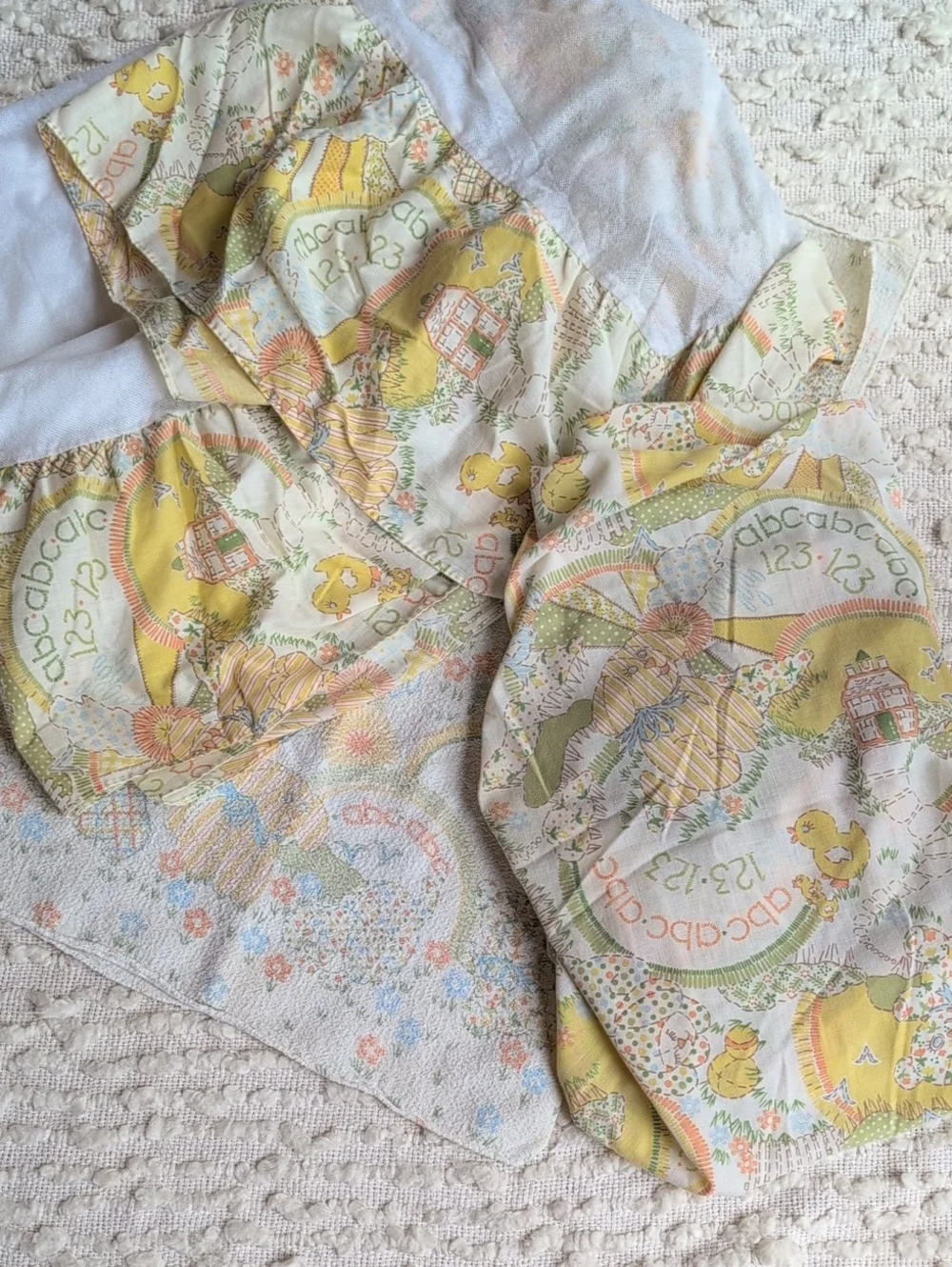 Vintage Sears Perma Prest Baby Pastel Crib Sheet Skirt and Blanket Set 1980s 70s